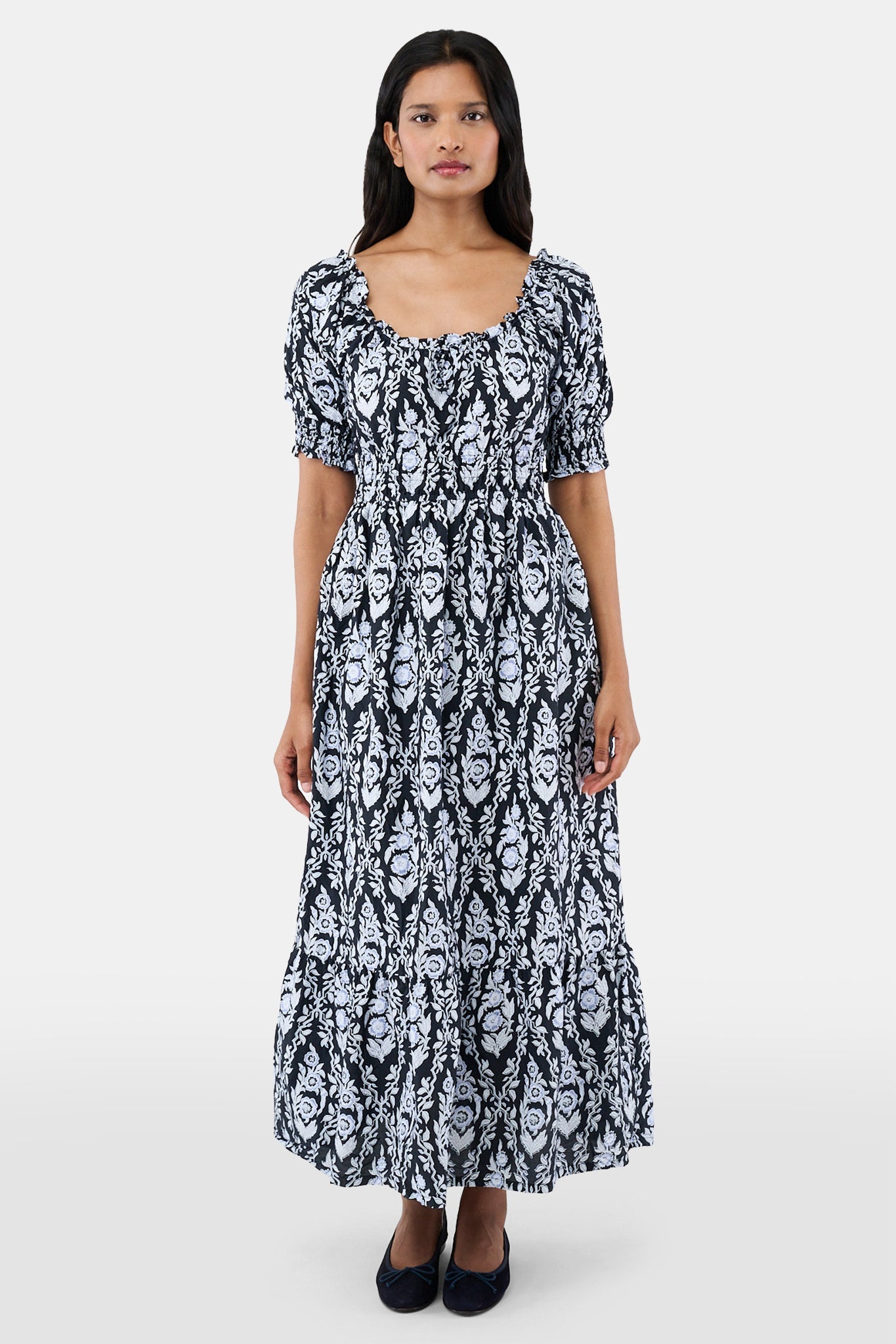 ROLLER RABBIT NAVY TRELLIS FLORAL MAREN DRESS