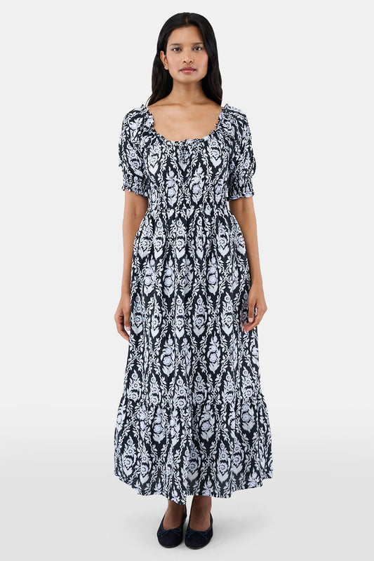 ROLLER RABBIT NAVY TRELLIS FLORAL MAREN DRESS