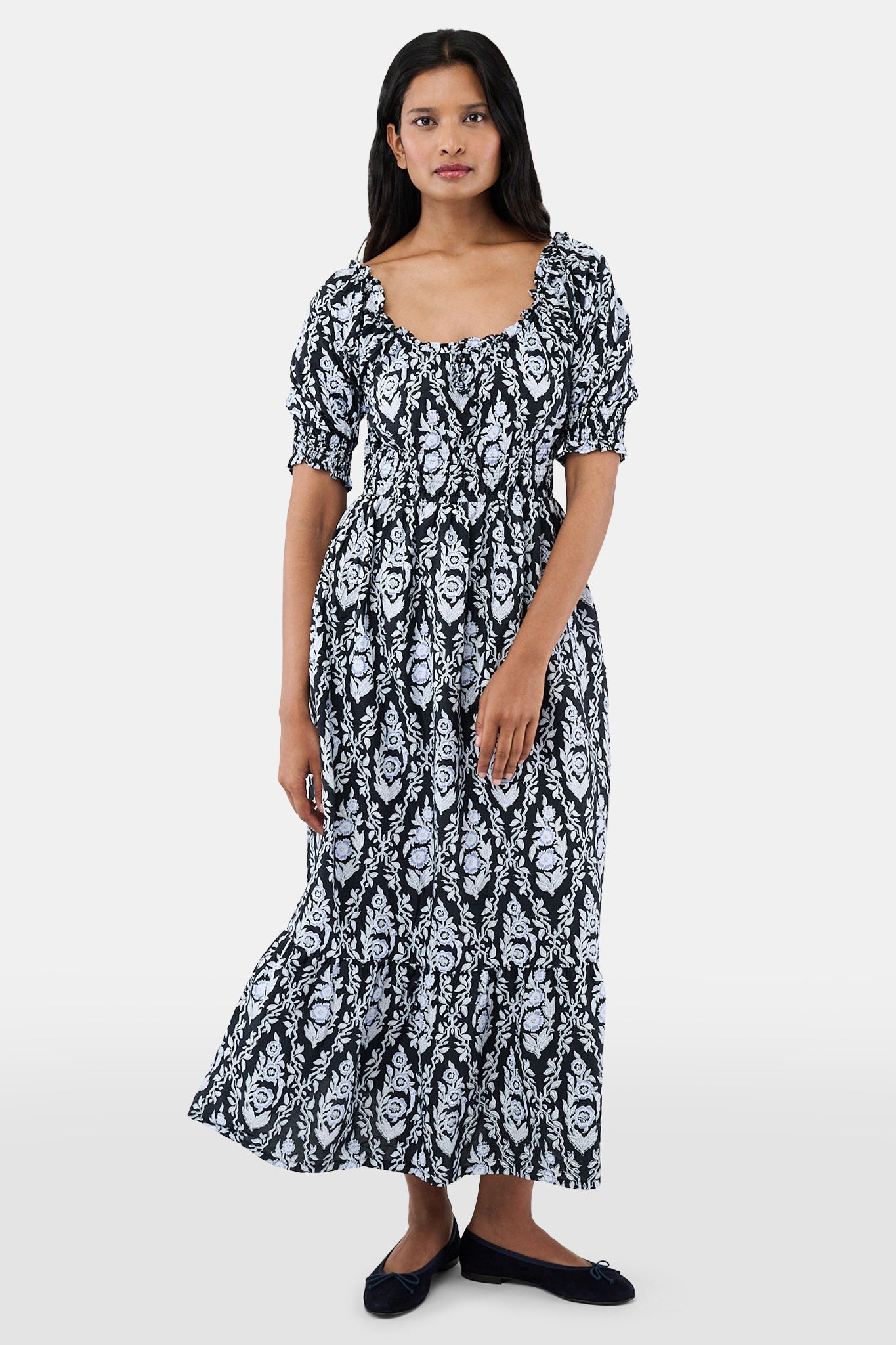 ROLLER RABBIT NAVY TRELLIS FLORAL MAREN DRESS