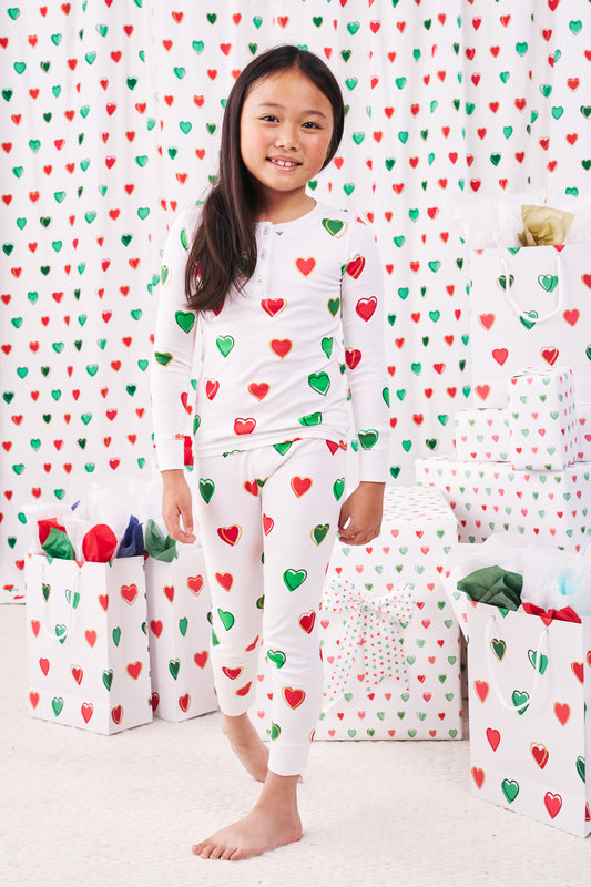 Kids Big Holiday Hearts Pajamas