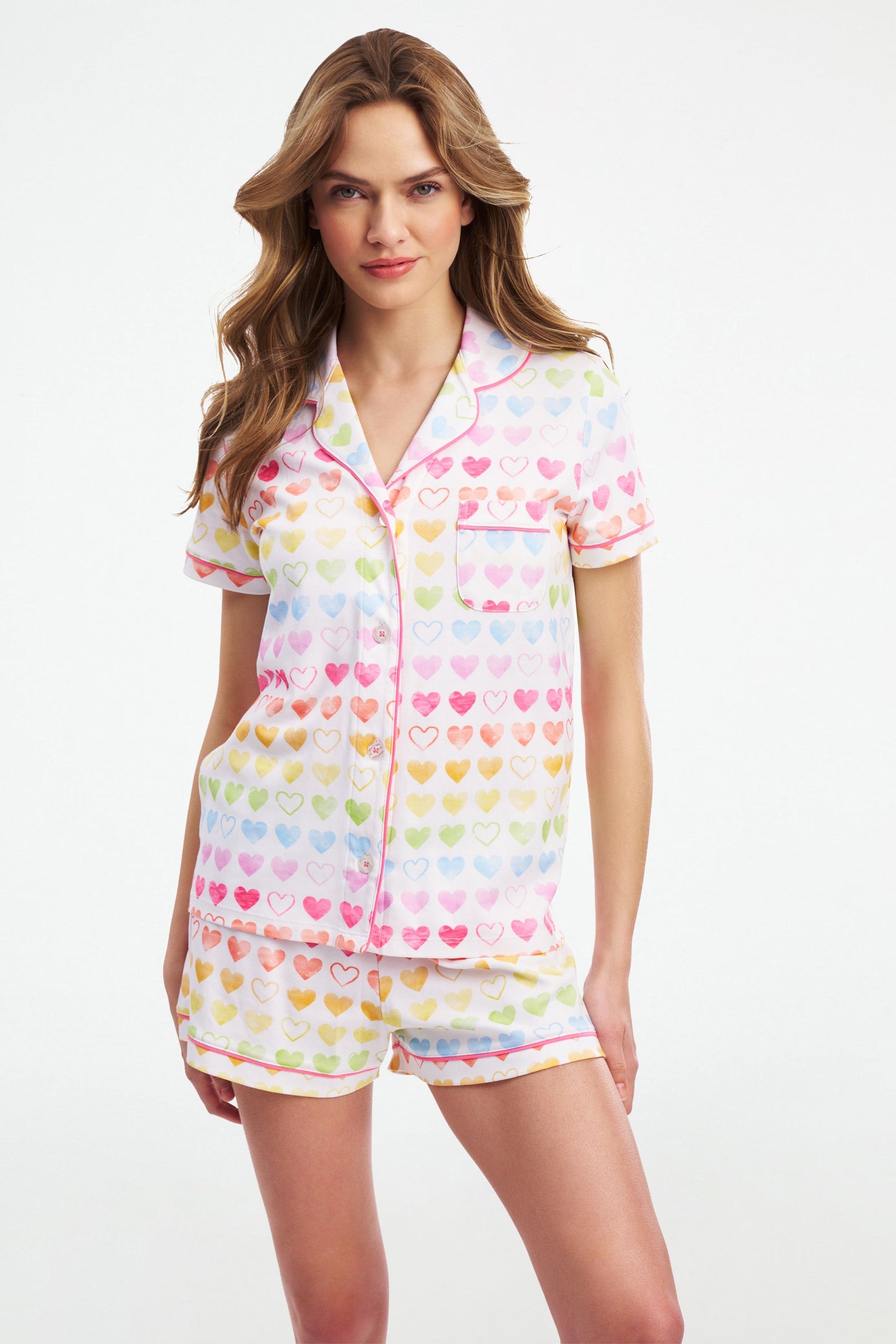Watercolor Hearts Polo Pajamas