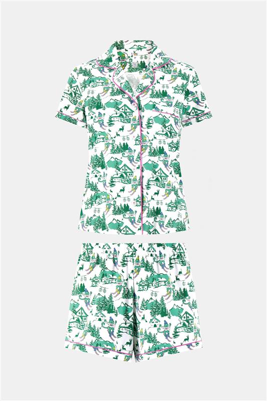 Roller Rabbit Green Ski Toile Polo Pajamas