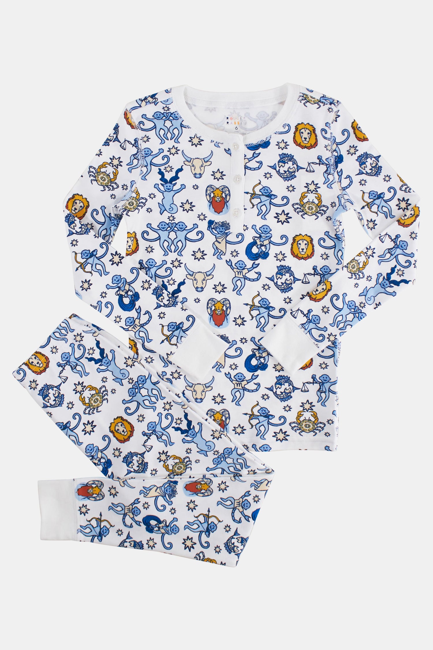 Roller Rabbit White Kids Monkey Horoscope Pajamas